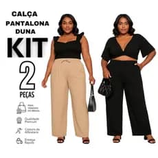 Kit 2 Calça Feminina Plus Size Pantalona Duna Feminina Elástico Na Cintura Com Bolso