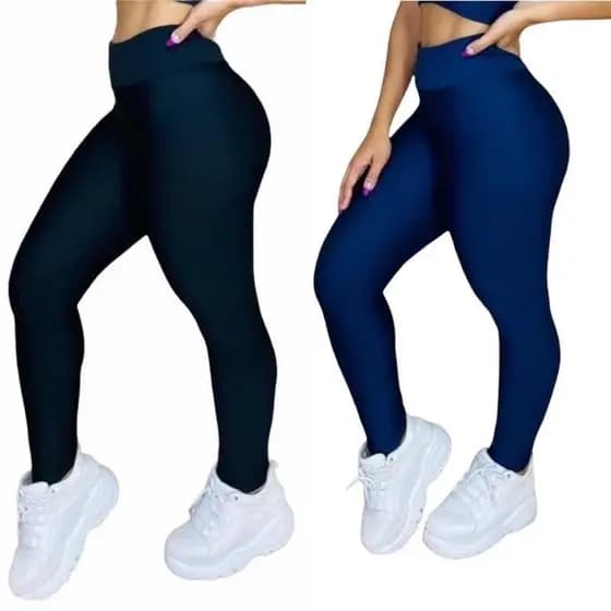 Kit 2 Calça Leg Legging Suplex Preta e Azul Levanta Bumbum Tecido Grosso Premium