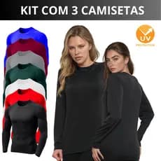 Kit 3 Camisa Blusa UV Feminina Proteção Solar UV+50 Segunda Pele Térmica P ao G3