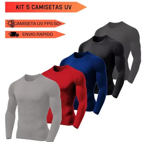 Kit 5 Camiseta UV Proteção Solar Uv50 Segunda Pele Praia Verão Todos os Tamanhos P ao G3