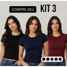 KIT 3 Baby Tee Feminina Manga Curta Casual Meia Estação Varias Cores