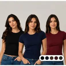 Baby tee Feminina Blusinhas Manga Curta Casual Meia Estação Varias Cores