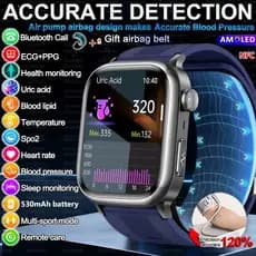 2026 Nova Bomba De Ar Airbag AMOLED Smartwatch Relógio Inteligente Ácido Úrico Pressão Arterial Esporte Chamada Saúde À