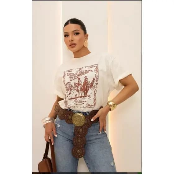 Max T-shirt  cowboy country, camiseta feminina cowboy off white , look boiadeira.