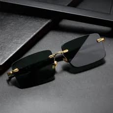 Óculos de sol retangulares sem moldura estilo retrô exclusivo para homens e mulheres, cor doce, lentes transparentes, óc