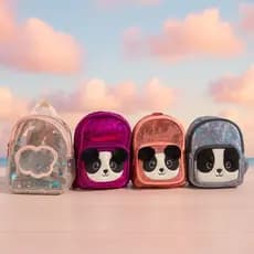 Mochila de Panda transparente lantejoula Infantil Feminina Escolinha Rosa Escuro cinza fofa escolar
