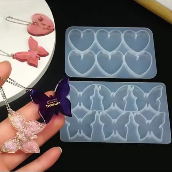 Molde Silicone Borboletas Corações ou Estrelas Chaveiros e Brincos / Molde para Resina Epóxi