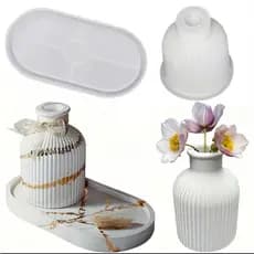 Molde Silicone Bandeja + Vaso de Flor / Kit 2 Moldes para Resina Gesso ou Cimento
