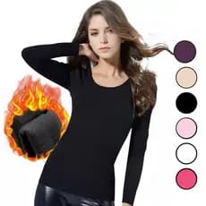 Blusa Térmica Feminin Peluciada Inverno  Manga Longa Segunda Pele Flanelada Proteção de Frio Intenso