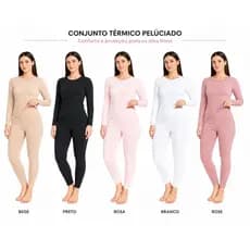 Conjunto Térmico Peluciado Feminino Segunda Pele Calça Cintura Alta E Blusa Manga Longa Frio Intenso Inverno