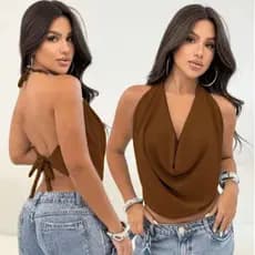 Cropped Feminino Gola Boba Fresquinha Tecido Dunas Regata Lisa Básica Frente Única Moda Elegante