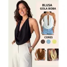 Blusa Feminina Multiformas Duna Gola Boba Elegante Estilosa Frente Unica Cropped Amarração