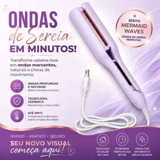Modelador de Ondas Wavy Triondas Cerâmica Bivolt Ajuste de Temperatura até 210°C Lilás
