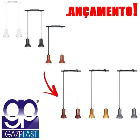 LUMINARIA PENDENTE PREMIUM TRILHO 2 LAMPADAS  TETO AREA INTERNA SALA COZINHA AREA GOURMET BIVOLT