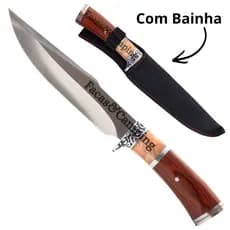 Faca Churrasco Caça Pesca Cozinha Fulltang Aço Inox Madeira Resina Com Bainha