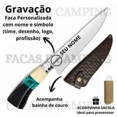 Faca de Resina Premium Personalizada com Nome Figura Bainha de Couro Churrasco