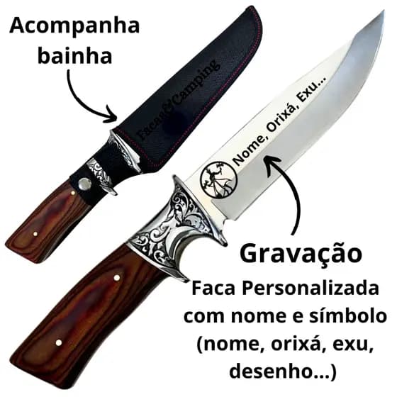 Faca Personalizada Gravação Nome Umbanda Candomblé Quimbanda Com Bainha