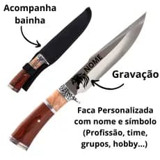 Faca Cabo Resina Personalizada Churrasco Premium Aço Inox Com Bainha