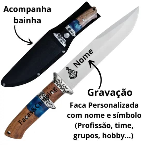 Faca Personalizada Gravação a Laser Nome e Símbolo Churrasco Com Bainha