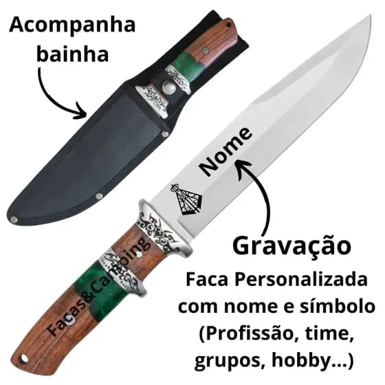 Faca Personalizada Gravação a Laser Churrasco Pesca Cozinha com Bainha