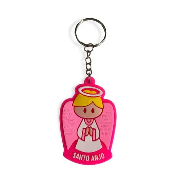 12 Chaveiros Emborrachado Santo Anjo Rosa