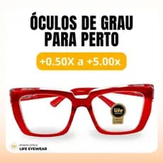 Óculos Quadrado Marília Grau +0,50 a +5,00 Feminino Leitura Hipermetropia Vermelho Transparente