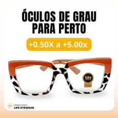 Óculos Quadrado Marília Grau +0,50 a +5,00 Feminino Leitura Hipermetropia Laranja Oncinha