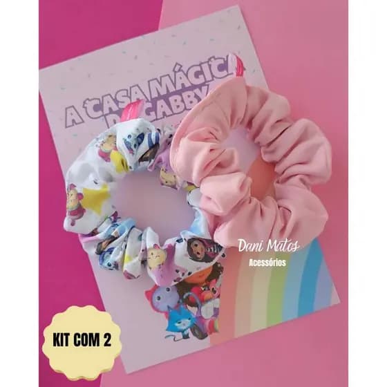 Kit 2 xuxinhas da Casa Magica da Gabby Scrunchies Infantil Elastico de Cabelo Infantil  Gabby