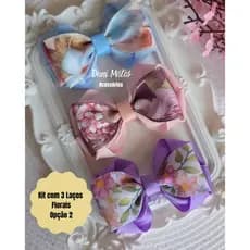Kit 4 Laços Infantil Floral Kit com 3 Lacos menina Floral Bico de Pato Antiderrapante