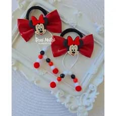 Laços Minnie Vermelho Par de laços de cabelo infantil Minnie Laço com xuxinha
