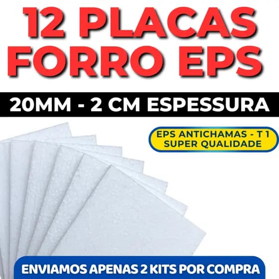 12 PLACAS DE FORRO EPS ANTICHAMAS 20 MM (2 CM) ESPESSURA TÉRMICO ACÚSTICO - EPS T1 Qualidade
