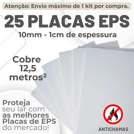 25 Placas EPS 10mm (1cm) Antichamas Forro Térmico Acústico Espessura - Envio Imediato