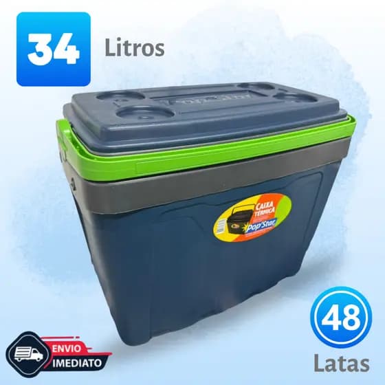 CAIXA TÉRMICA COOLER 34 LITROS POP STAR - 48 LATAS TAMPA COM PORTA COPOS - ENVIO IMEDIATO