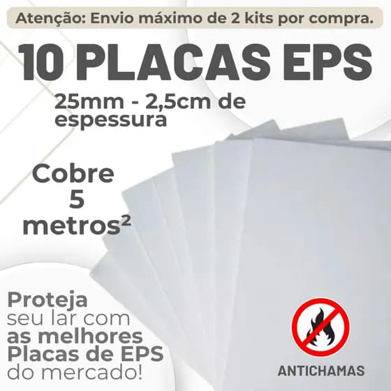 10 Placas Forro EPS Antichamas Espessura 25mm (2,5cm) Tamanho 100x50x2,5cm Termoacústico