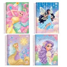 Kit 4 Caderno  1 Matéria Espiral Universitário 80 Folhas Estampa Conto de Fada Capa Dura Jandaia