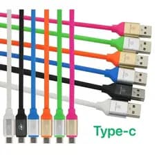 Cabo Colorido Emborrachado USB de Dados Tipo-C 1,20 Metros