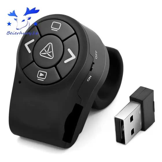 Apresentador Sem Fio RF 2.4G Anel De Dedo Remoto PowerPoint PPT Slides Clicker Pen Recarregável