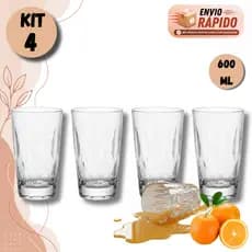 Kit 4 Copo 600ml Resistente Ao Impacto Similar Ao Vidro Para Cozinha Festa Drink Suco Água