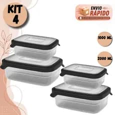 Kit 4 Potes Retangulares Hermético 1000ml/2000ml Tampa  Ótima Vedação Freezer Microondas  Lava Louça