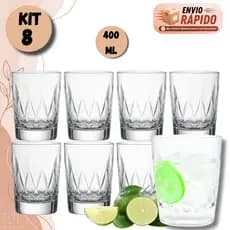 Kit 8 Copo Geometric 400ml Acrílico Premium Copo Quadrado Resistente Cozinha Sobremesa Refresco