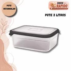 Pote Retangular 2 Litros Com Tampa Anel Emborrachado Resistente a Impacto Ideal Para Microondas Freezer E Marmita