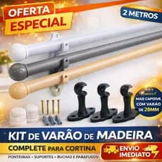 Varão de Cortina Bastão de Madeira Simples 2,00 Metros 19mm Para Janelas Cozinha, Sala, Quarto