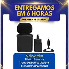 Kit Organização Pia Cozinha Lixeira 3,5 litros Dispenser Detergente  + Rodinho Preto 13cm