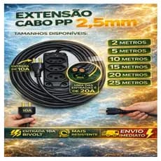 Extensão Cabo PP Reforçada Industrial Cabo 2,5 Grosso e resistente  5/10/15/20/25 Metros