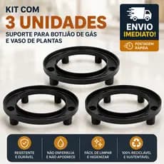 Suporte Para Botijão de Gás e Vasos de Plantas Com pezinhos Preto Premium Injeplastec