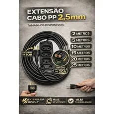 Cabo Extensão Reforçado Cobo PP Grosso 2x2,5mm – Tamanhos 2mt,5mt,10mt,15mt,20mt,25mt