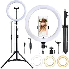 Ring Light Led Iluminador 26cm 10/12 Polegadas Para Fotos e Videos Compatível Para Tripé 210cm