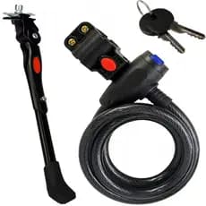 Pezinho Descanso Bike Reforçado 20/24/26/29 + Trava Cabo Aço Cadeado Chave Bike Anti-Roubo