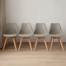 Kit 4 Cadeiras de Jantar Saarinen Base Wood com Assento Estofado em Couro Sintético Montagem Fácil