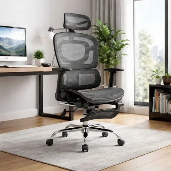 Cadeira Ergonômica Malha Respirável Com Suporte Lombar Adaptável Apoio Para Pés Retrátil